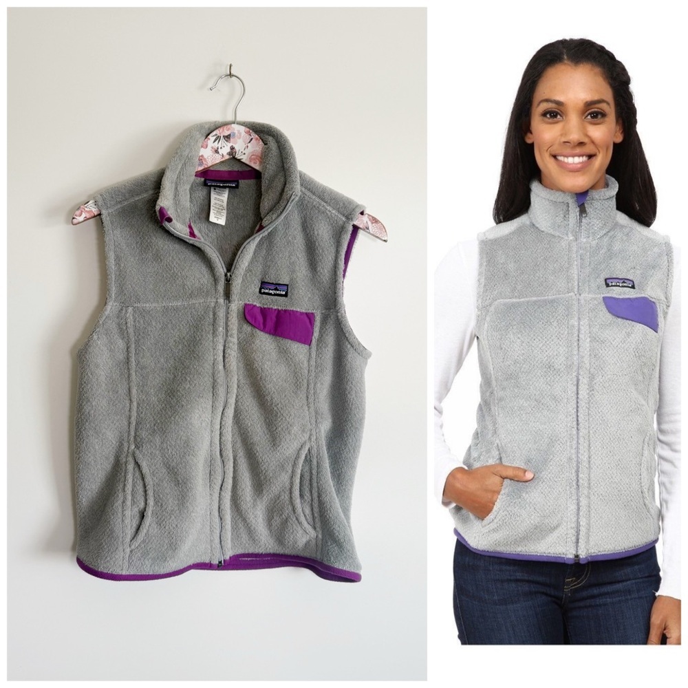 PATAGONIA Women’s Gray Re-Tool Fleece Vest Purple Medium